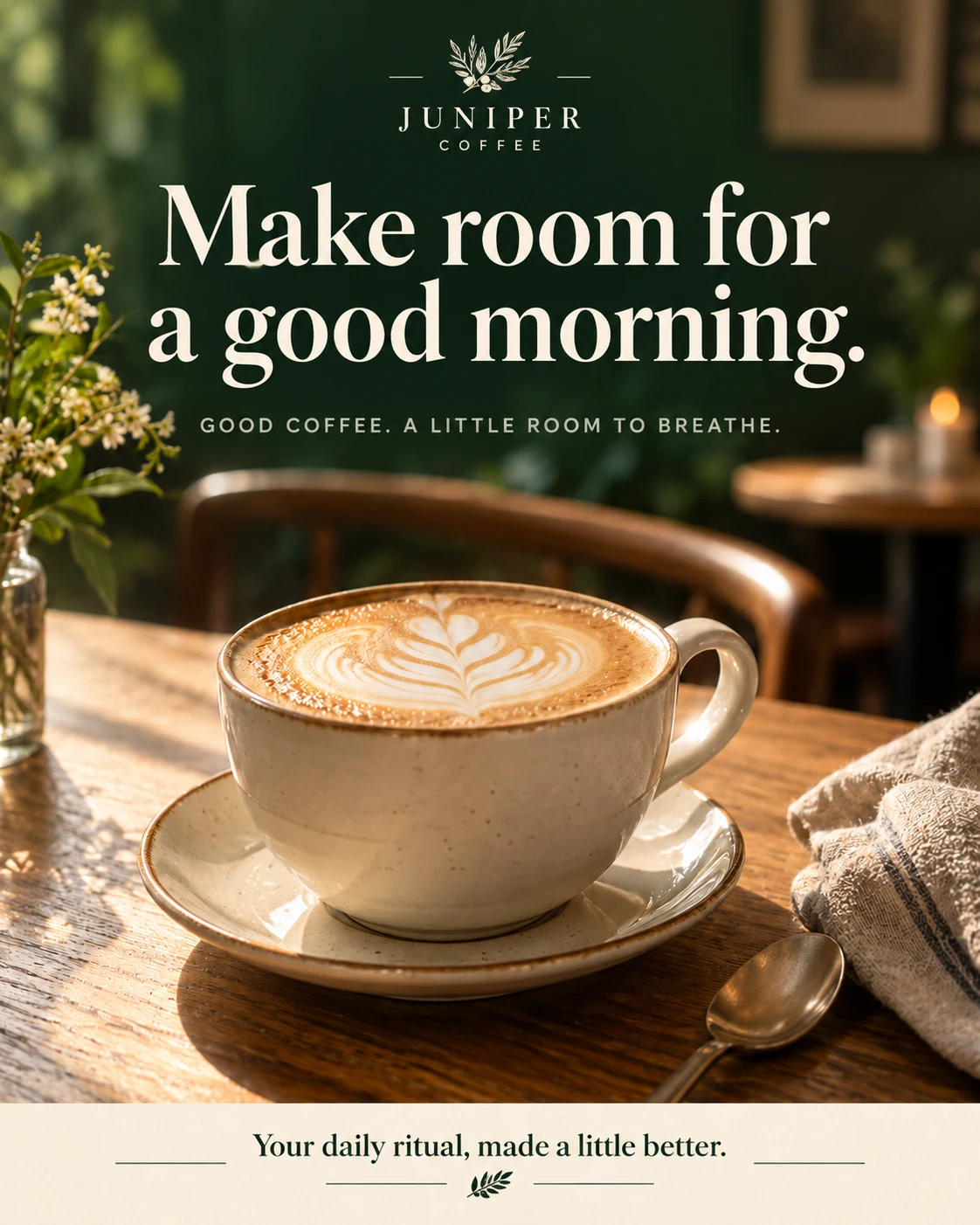 Juniper Coffee fictional sample creative illustrating monthly content plan content direction